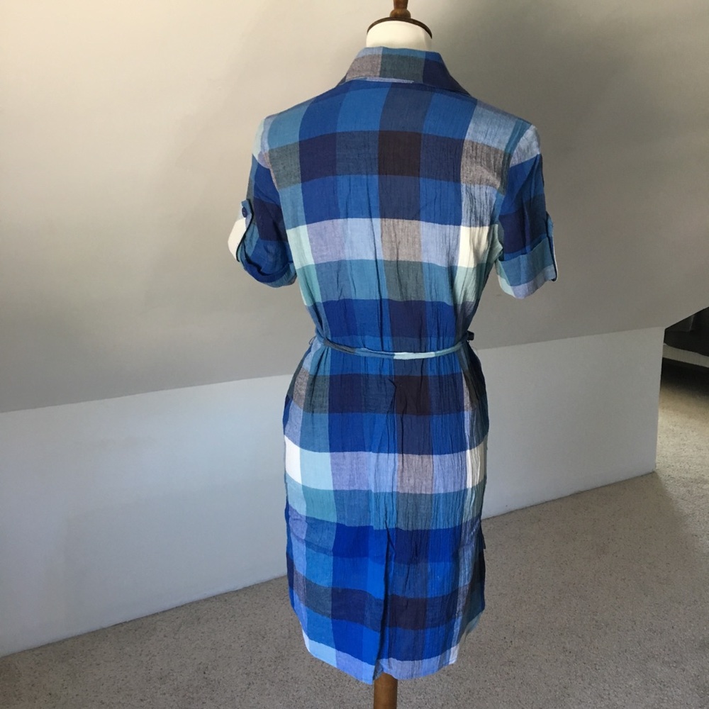 Checkered Color Block County Blue Button Dress - Picture 7 of 7